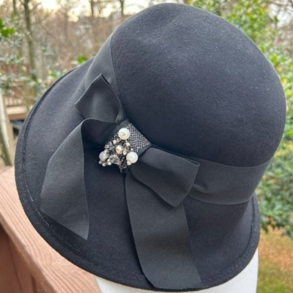 Scala Collezione 100% Black Wool Hat With Decorat… - image 1